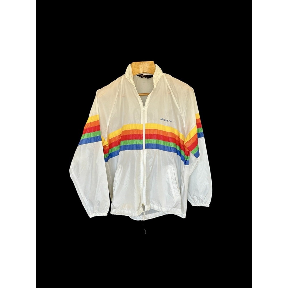 Sherry Rainbow Bermuda Star Rain Jacket Vintage Miami Florida Large